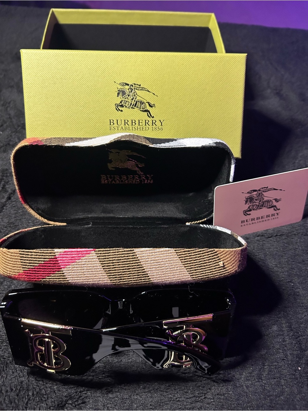 Burberry Black Glossy Sunglasses with Gold TB Logos